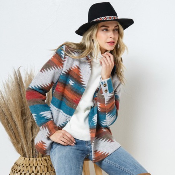 Last L New Soft Comfy Bohemian Aztec Southwest Sedona Pattern lightweight Jacket - Picture 16 of 16